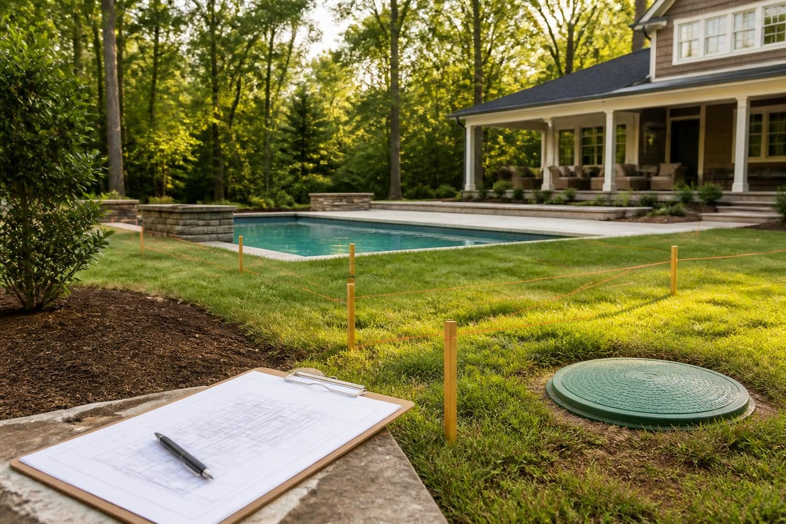 Planning pool construction near septic system components in a North Carolina backyard