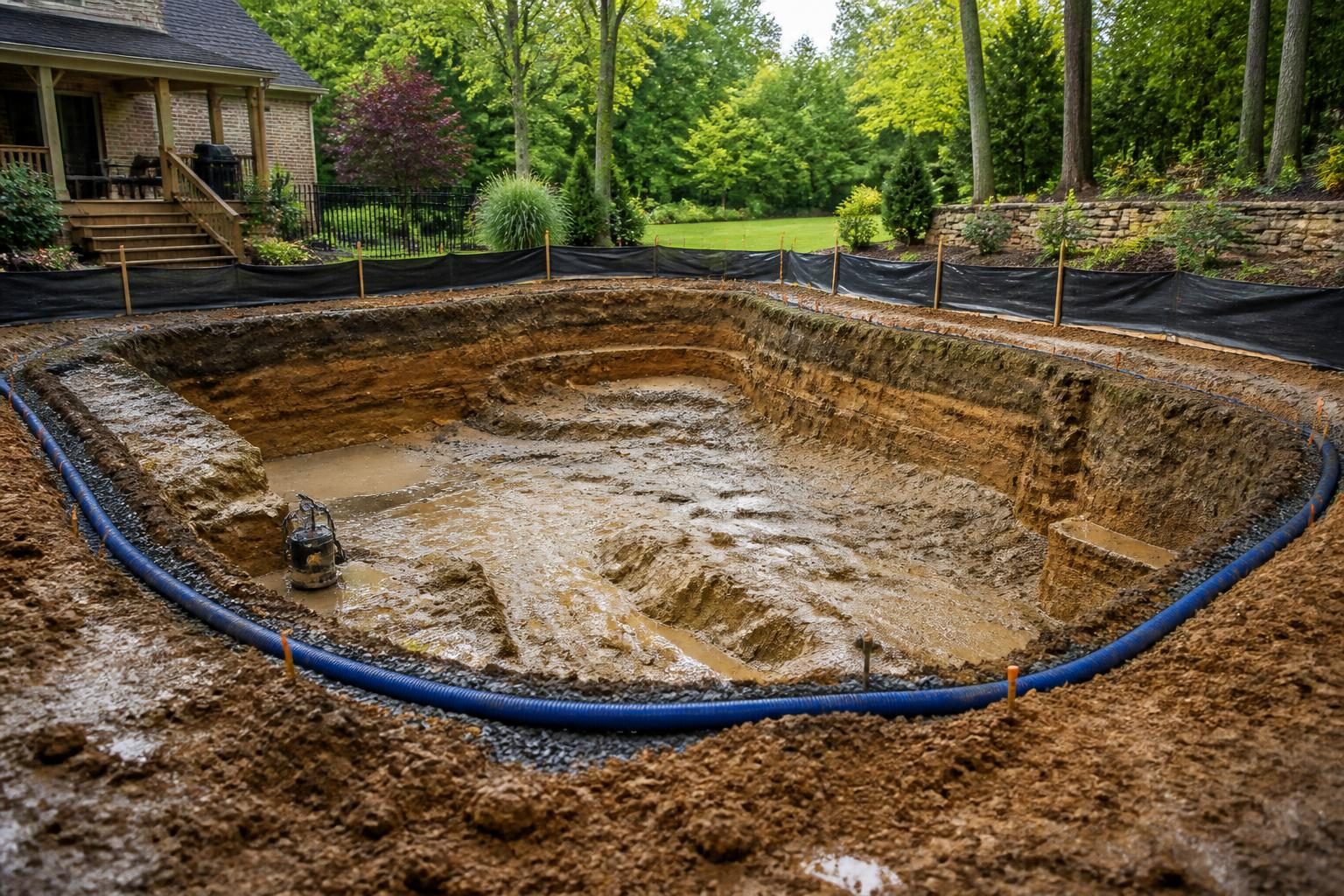 Pool groundwater hydrostatic pressure North Carolina excavation planning in a residential backyard