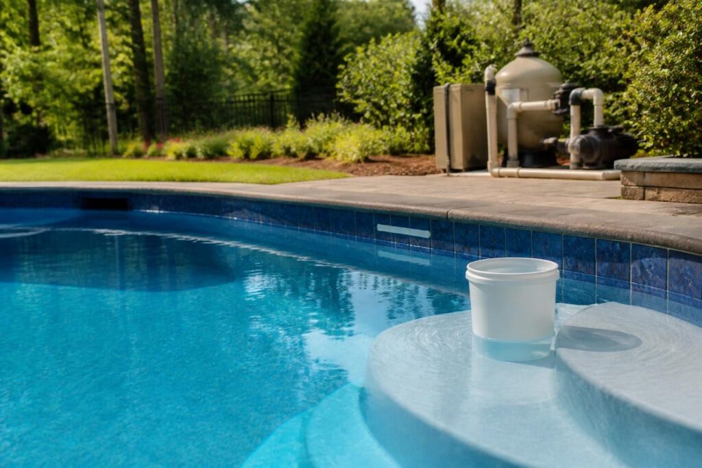Pool leak detection clues homeowners can check shown with a waterline comparison and residential equipment area