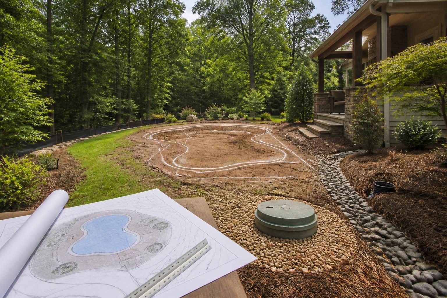 Pool planning with a private well in North Carolina shown in a residential backyard layout