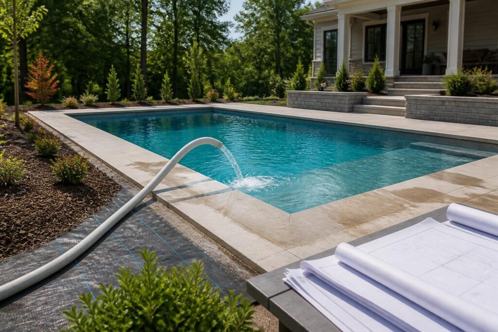 Pool water delivery planning North Carolina shown during a documented initial pool fill