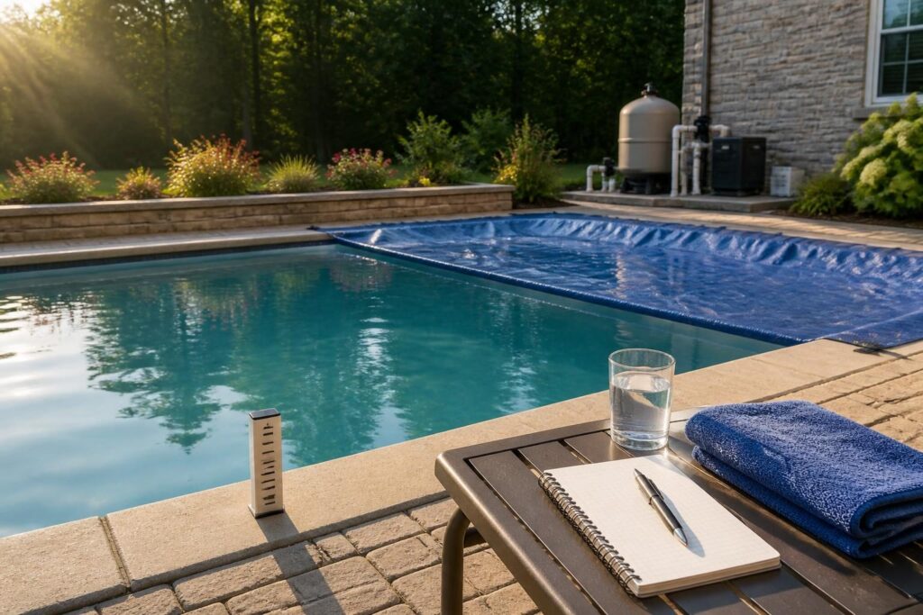 Pool water evaporation versus leak North Carolina homeowners observing water levels beside a residential pool