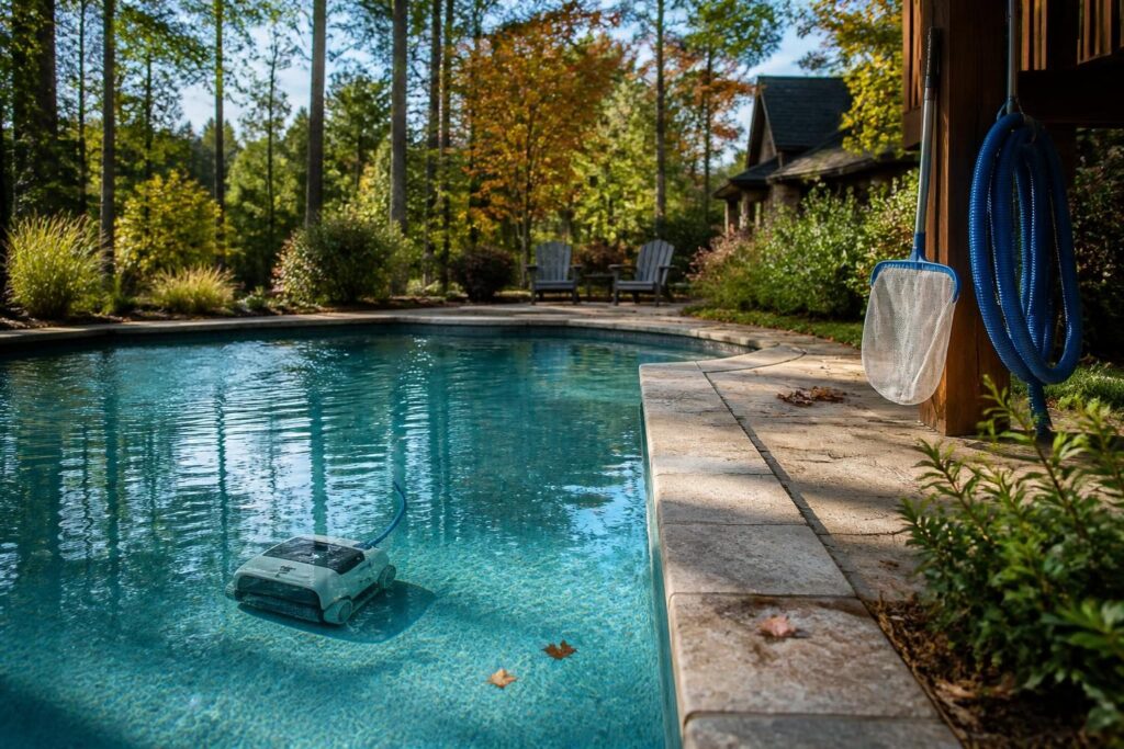 Pool cleaning system options North Carolina homeowners can compare beside a residential pool
