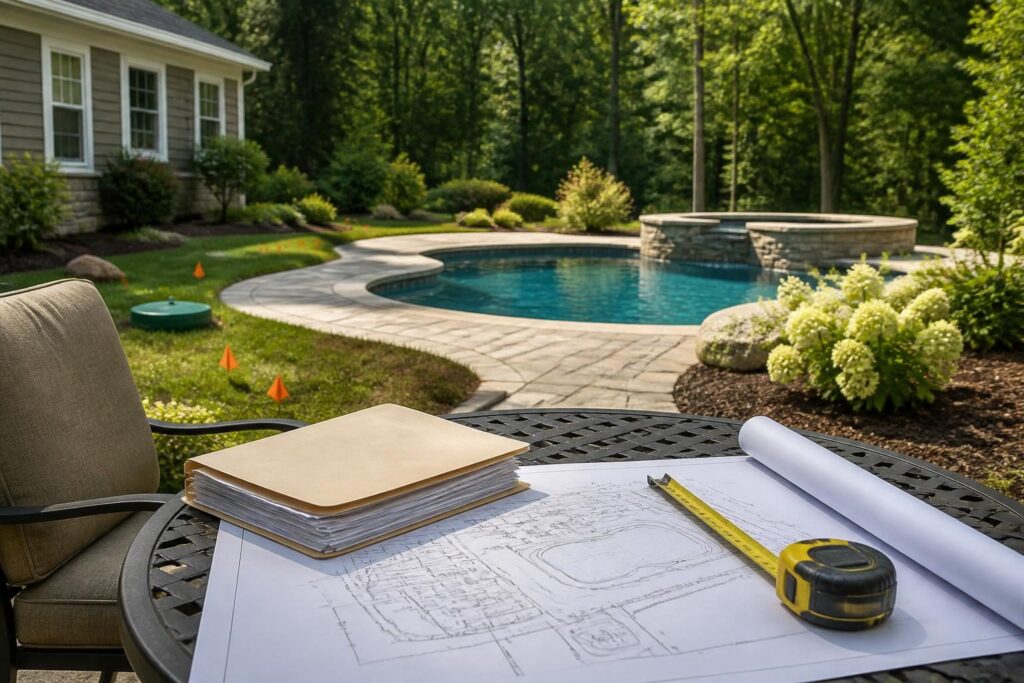 Pool construction septic tank location records North Carolina homeowner reviewing documents before design