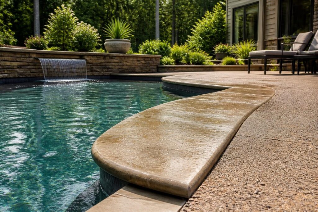 Pool coping overhang detail planning shown on a residential North Carolina pool edge