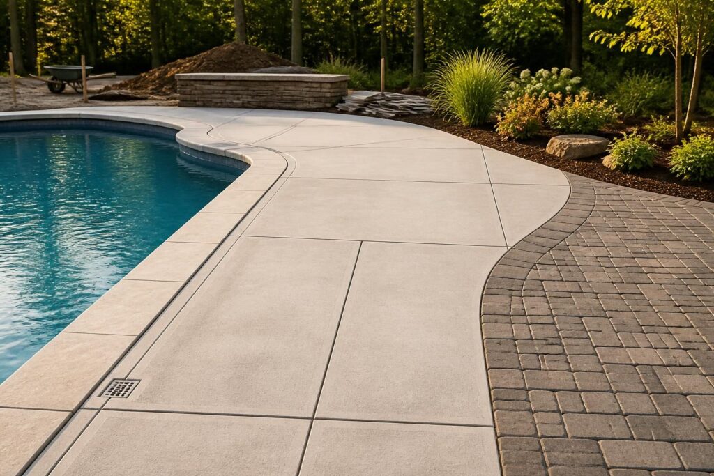 Pool deck joint layout planning guide showing control and isolation joints around a North Carolina residential pool
