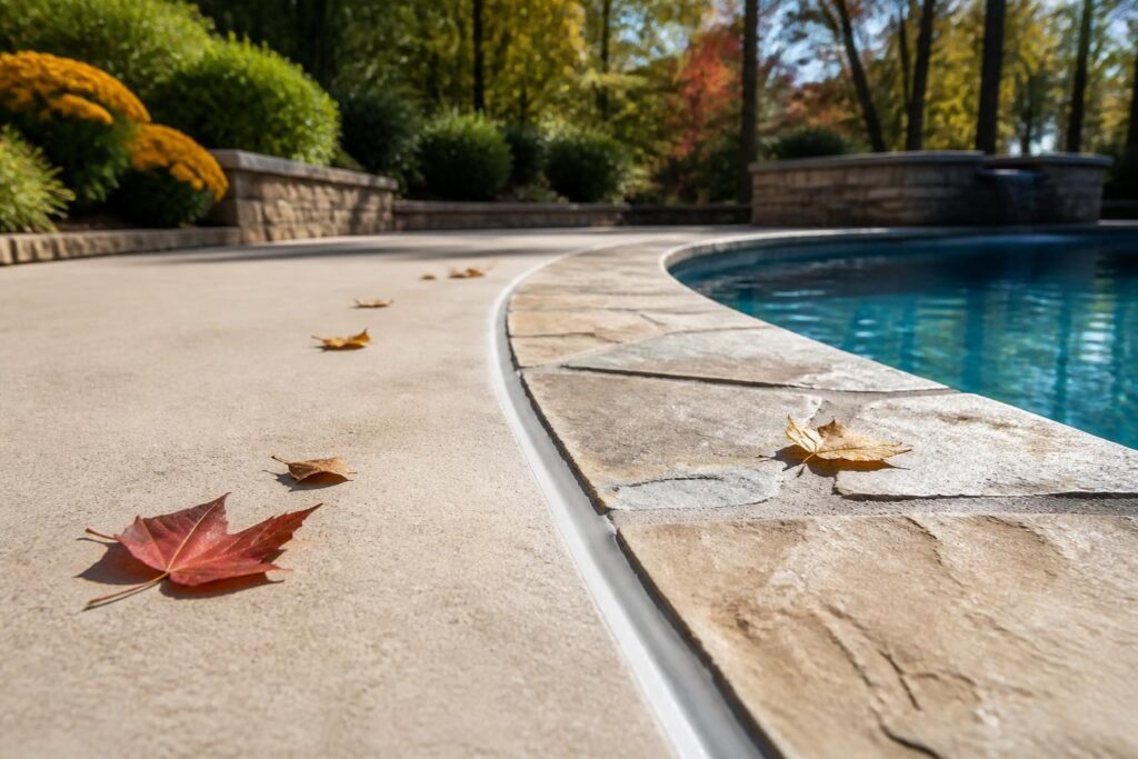 Pool expansion joint sealant maintenance North Carolina inspection beside residential pool coping