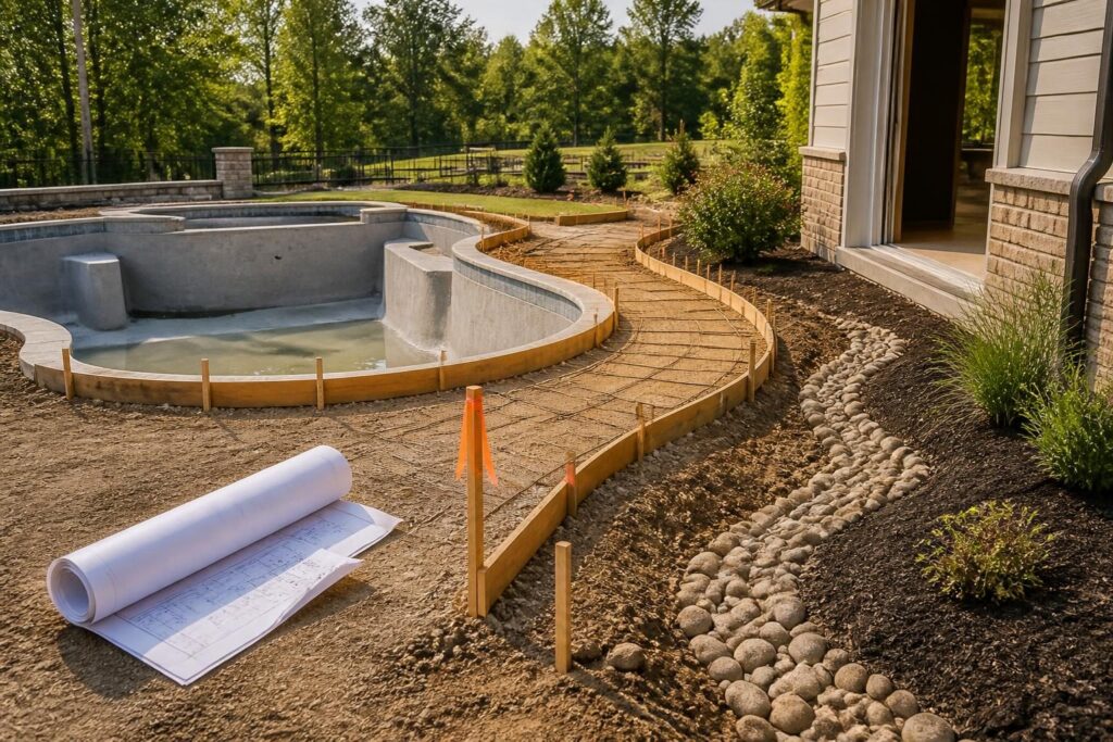 Pool finished elevation reference points homeowner guide showing a North Carolina backyard grading review