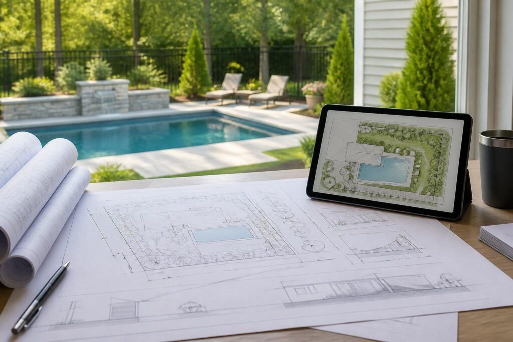 Pool permit drawing package North Carolina homeowners reviewing before submission