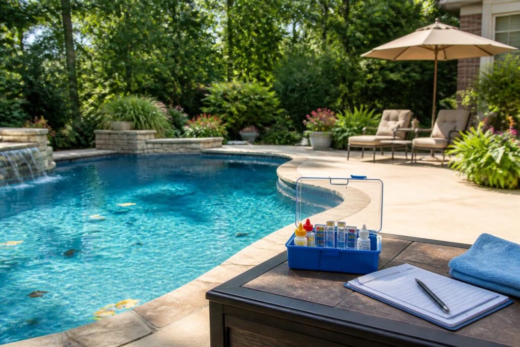 Testing kit and maintenance log for pool water chemistry after heavy use North Carolina homeowners can document